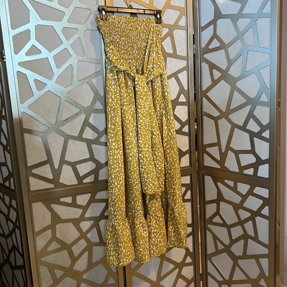 Women's Floral Print Strapless Sundress Ruffle Sleeveless Boho Long Dress Midi